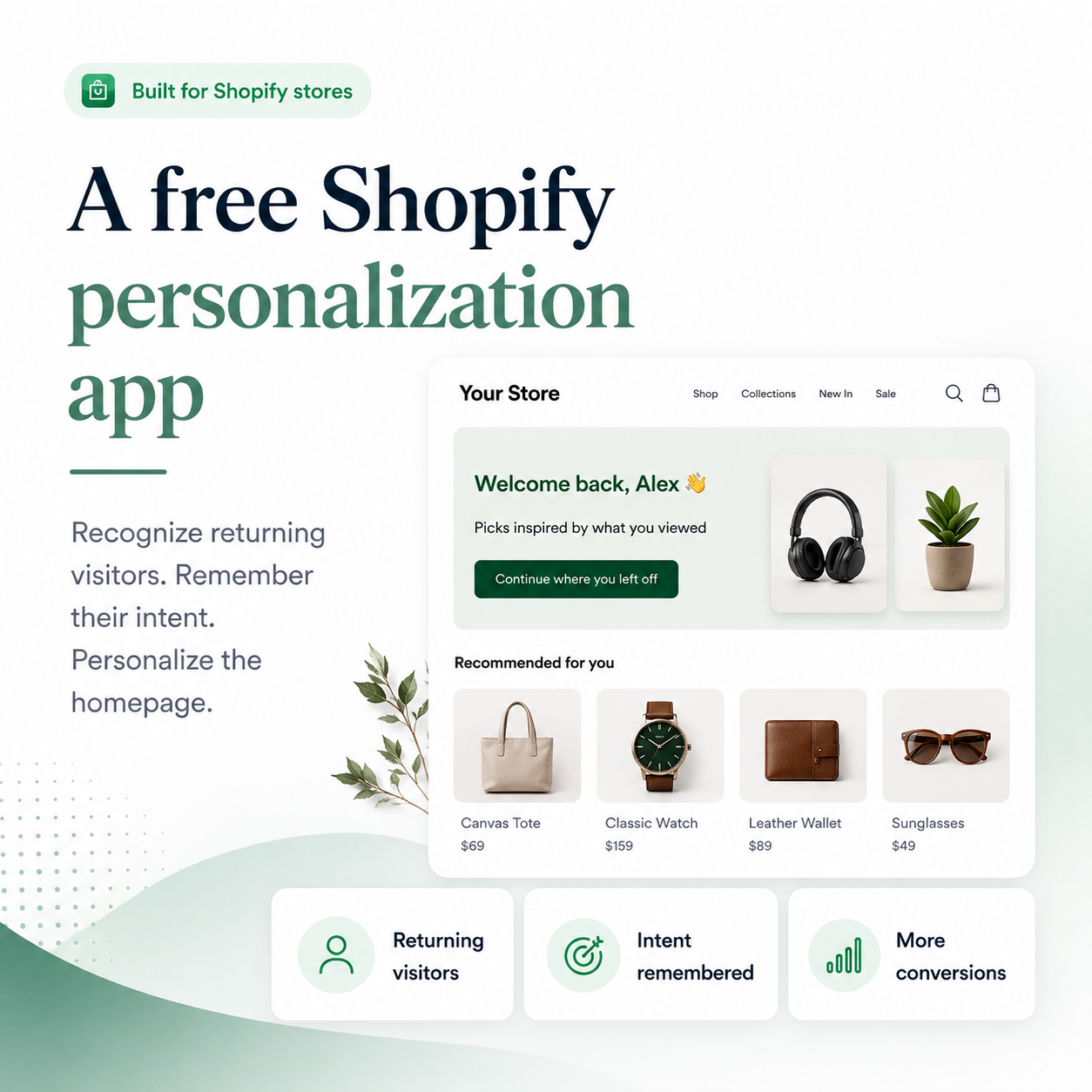 Example of a personalised Shopify storefront generated by Pinpointed Concierge